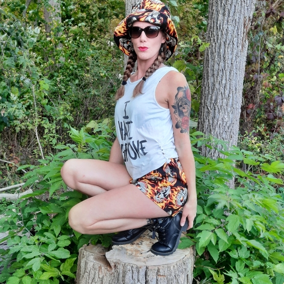 Flaming Skulls Bucket Hat Summer Hat - Picture 6 of 6